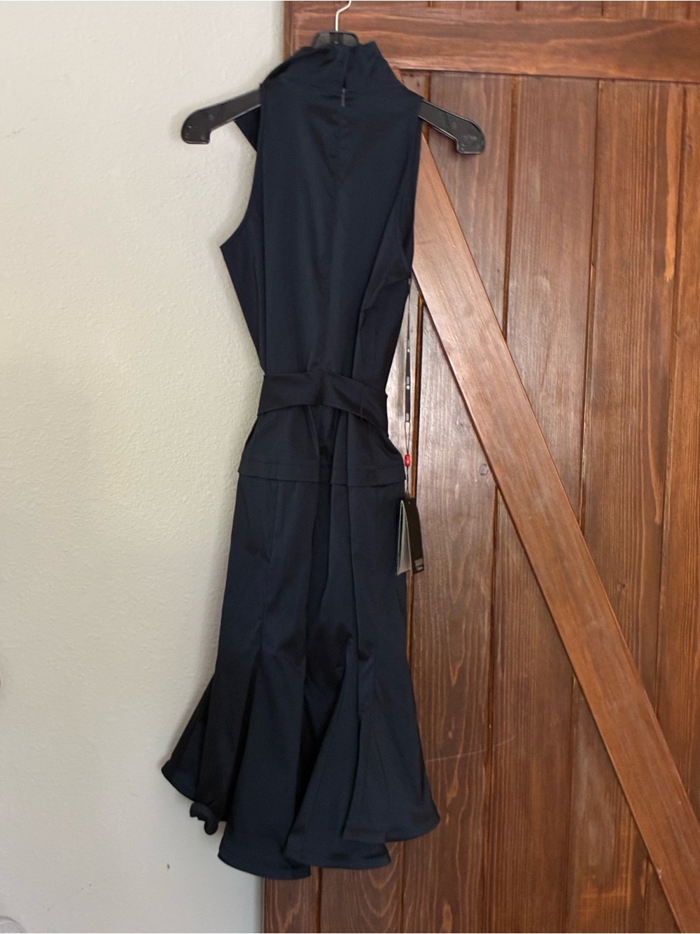 Sleeveless Midi Dress with Waist Tie in dark navy